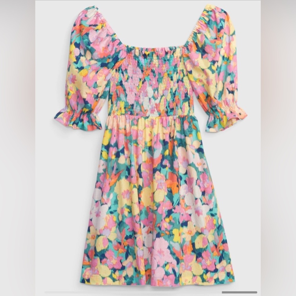 Puff Sleeve Linen-Blend Floral Mini Dress Large Tall